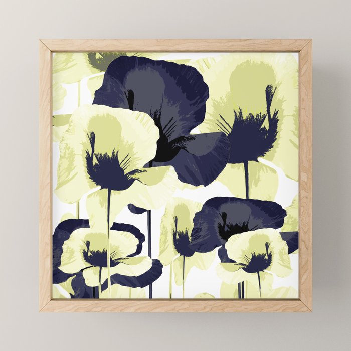 Dark Blue and Light Yellow Poppies On A White Background Fall Mood #decor #society6 #buyart Mini Art Print Gallery Image 1