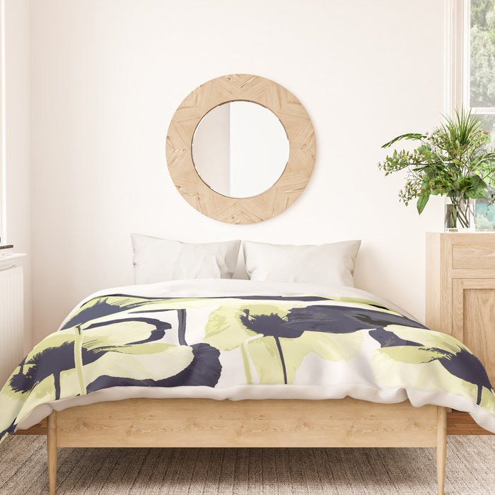 Dark Blue and Light Yellow Poppies On A White Background Fall Mood #decor #society6 #buyart Duvet Cover Gallery Image 3