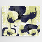 Dark Blue and Light Yellow Poppies On A White Background Fall Mood #decor #society6 #buyart Jigsaw Puzzle Gallery Image 1