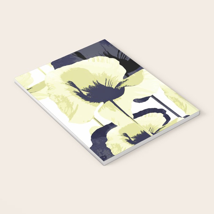 Dark Blue and Light Yellow Poppies On A White Background Fall Mood #decor #society6 #buyart Notebook Gallery Image 3
