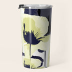 Dark Blue and Light Yellow Poppies On A White Background Fall Mood #decor #society6 #buyart Travel Mug Gallery Image 3