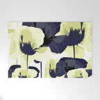 Dark Blue and Light Yellow Poppies On A White Background Fall Mood #decor #society6 #buyart Welcome Mat Gallery Image 1