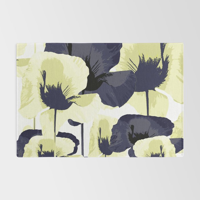 Dark Blue and Light Yellow Poppies On A White Background Fall Mood #decor #society6 #buyart Rug Gallery Image 2