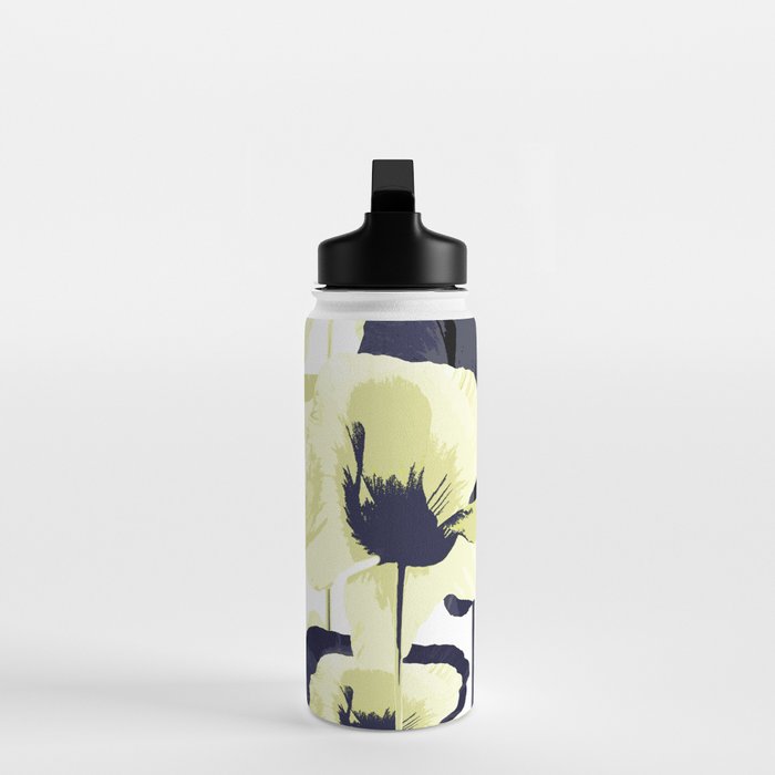 Dark Blue and Light Yellow Poppies On A White Background Fall Mood #decor #society6 #buyart Water Bottle Gallery Image 3