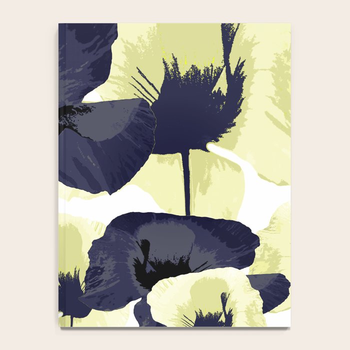 Dark Blue and Light Yellow Poppies On A White Background Fall Mood #decor #society6 #buyart Notebook Gallery Image 4