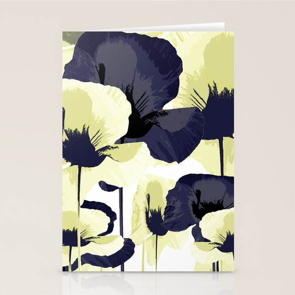Dark Blue and Light Yellow Poppies On A White Background Fall Mood #decor #society6 #buyart Stationery Card Gallery Image 1