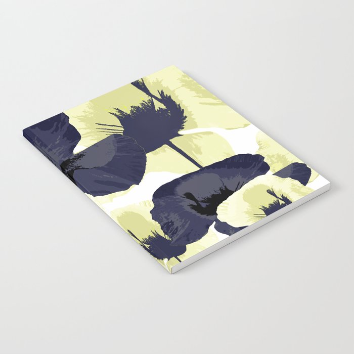 Dark Blue and Light Yellow Poppies On A White Background Fall Mood #decor #society6 #buyart Notebook Gallery Image 1