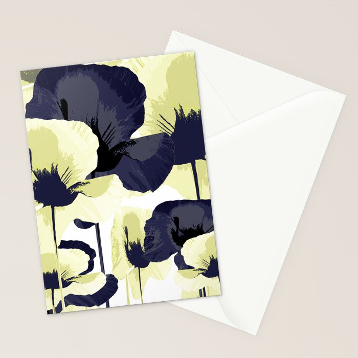 Dark Blue and Light Yellow Poppies On A White Background Fall Mood #decor #society6 #buyart Stationery Card Gallery Image 2