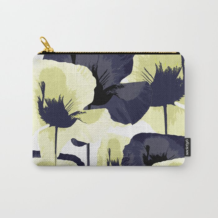 Dark Blue and Light Yellow Poppies On A White Background Fall Mood #decor #society6 #buyart Carry All Pouch Gallery Image 1