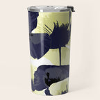 Dark Blue and Light Yellow Poppies On A White Background Fall Mood #decor #society6 #buyart Travel Mug Gallery Image 2