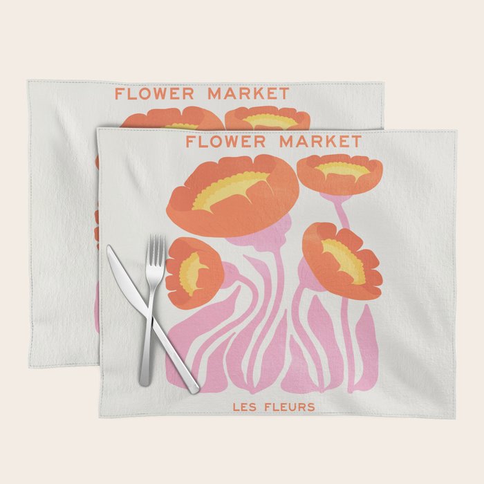 Coral Cosmos: Les Fleurs | Flower Market 05 | Spring Summer 23 Placemat Gallery Image 1