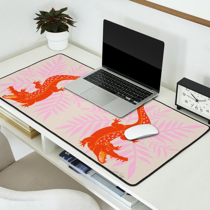 Crocodile - Orange & Pink Desk Mat Gallery Image 2