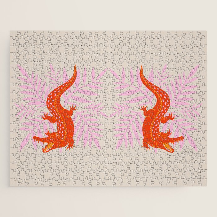 Crocodile - Orange & Pink Jigsaw Puzzle Gallery Image 1