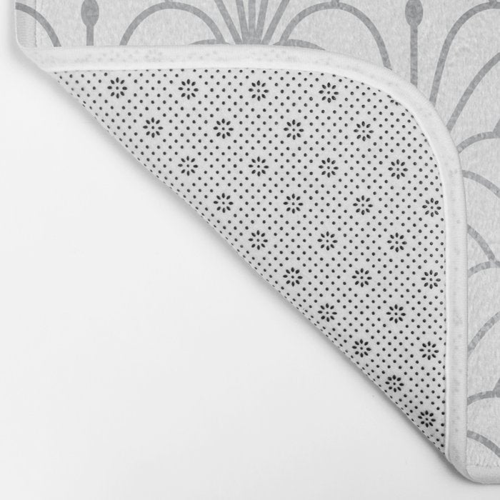 Art Nouveau White & Silver Grey Pattern Bath Mat Gallery Image 2