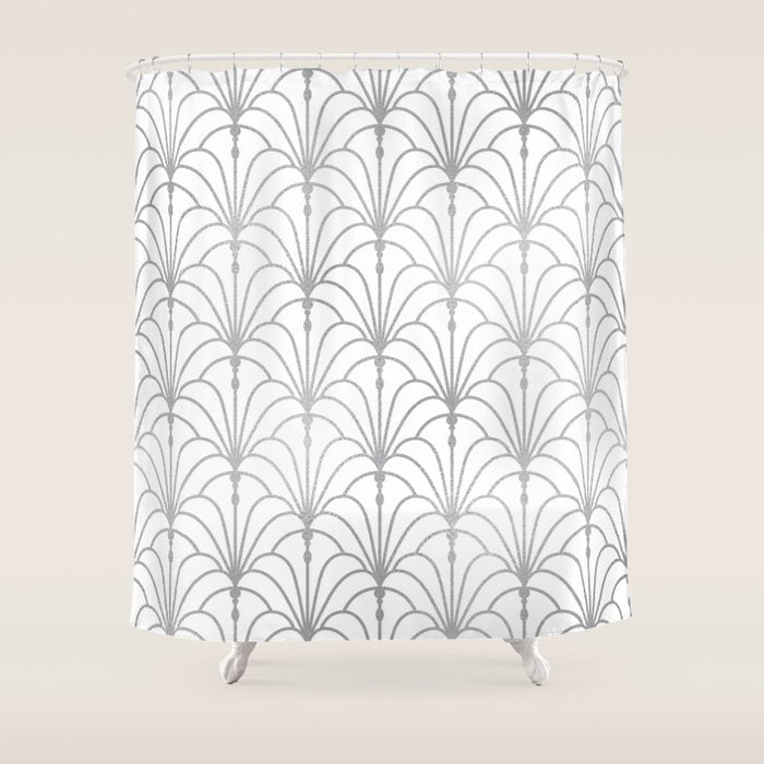 Art Nouveau White & Silver Grey Pattern Shower Curtain Gallery Image 1