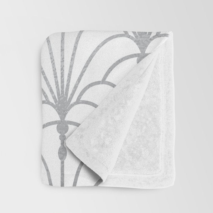 Art Nouveau White & Silver Grey Pattern Throw Blanket Gallery Image 3