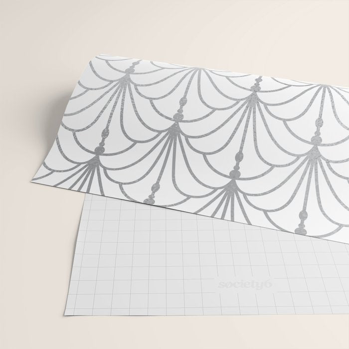 Art Nouveau White & Silver Grey Pattern Wrapping Paper Gallery Image 2