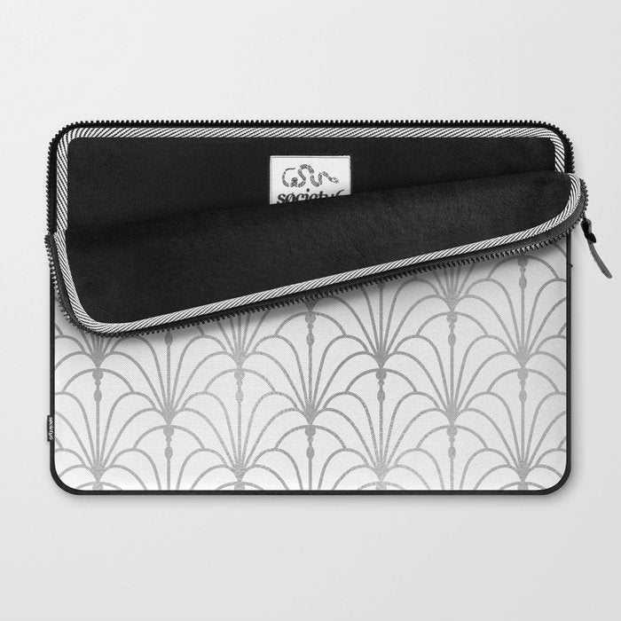 Art Nouveau White & Silver Grey Pattern Laptop Sleeve Gallery Image 2