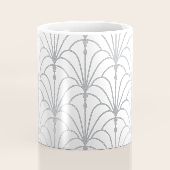 Art Nouveau White & Silver Grey Pattern Coffee Mug Gallery Image 4