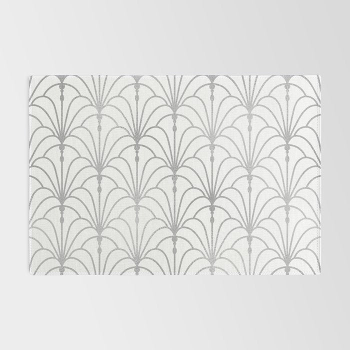 Art Nouveau White & Silver Grey Pattern Rug Gallery Image 2