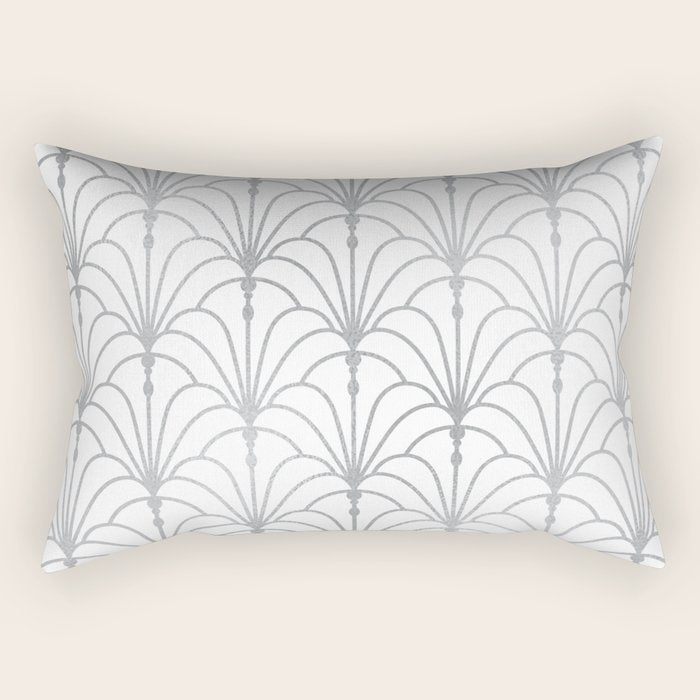 Art Nouveau White & Silver Grey Pattern Rectangular Pillow Gallery Image 2
