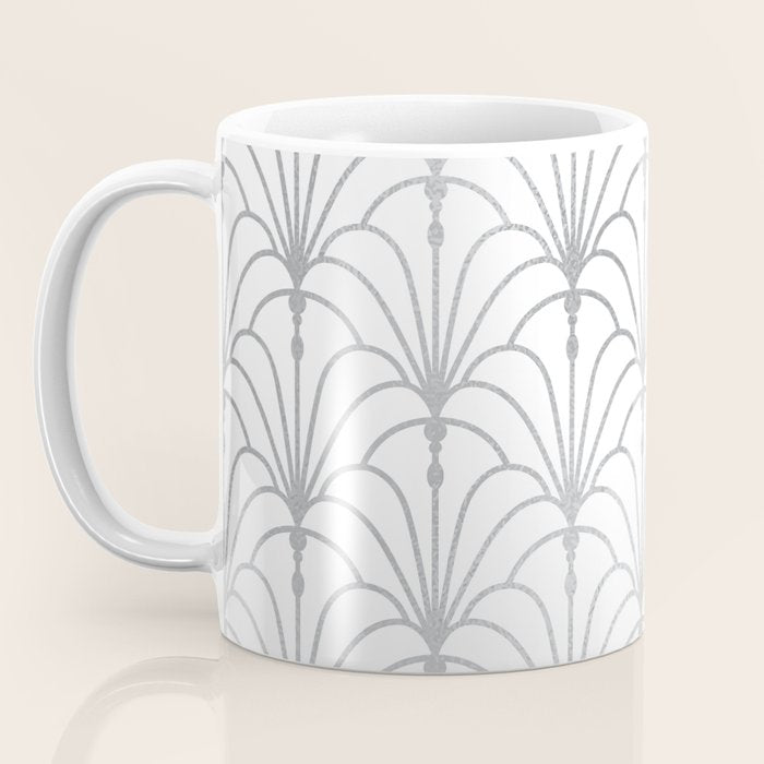 Art Nouveau White & Silver Grey Pattern Coffee Mug Gallery Image 3