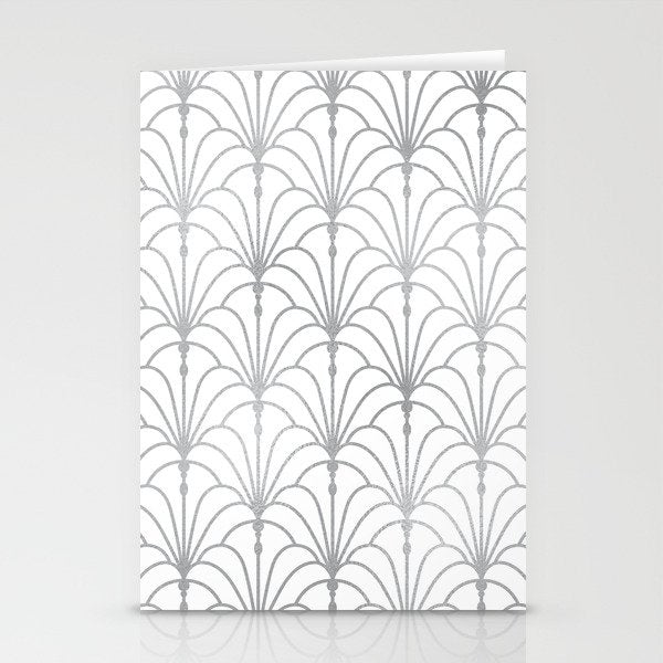Art Nouveau White & Silver Grey Pattern Stationery Card Gallery Image 2