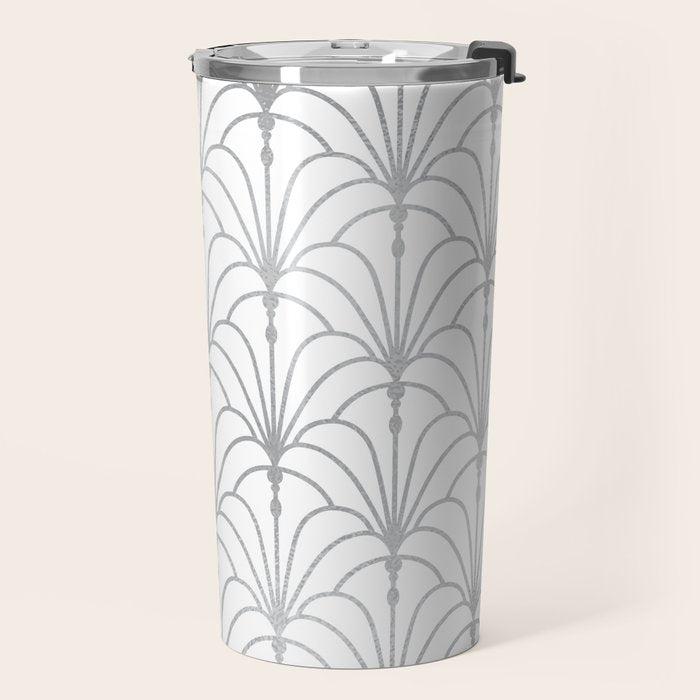 Art Nouveau White & Silver Grey Pattern Travel Mug Gallery Image 2