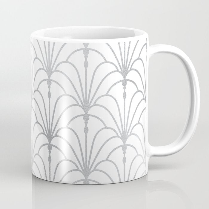 Art Nouveau White & Silver Grey Pattern Coffee Mug Gallery Image 1