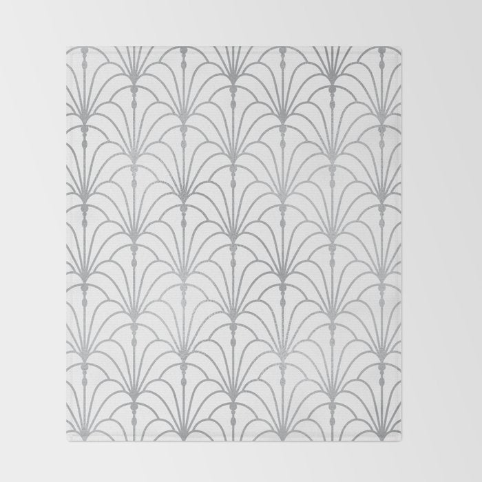 Art Nouveau White & Silver Grey Pattern Throw Blanket Gallery Image 2