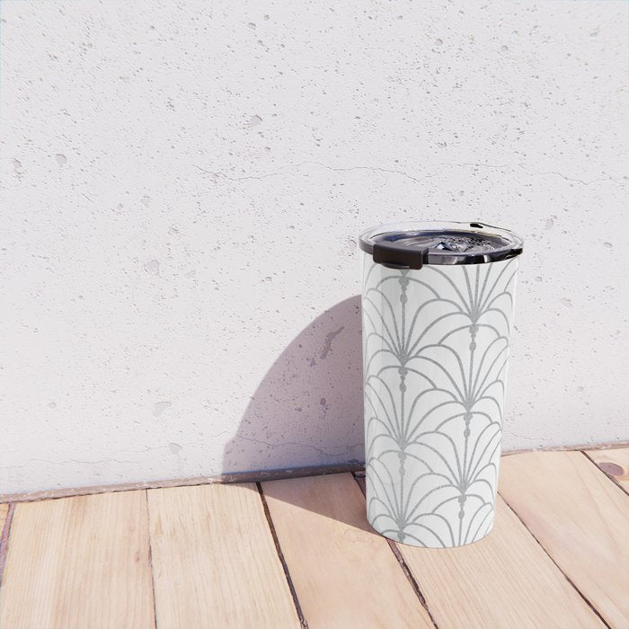 Art Nouveau White & Silver Grey Pattern Travel Mug Gallery Image 4