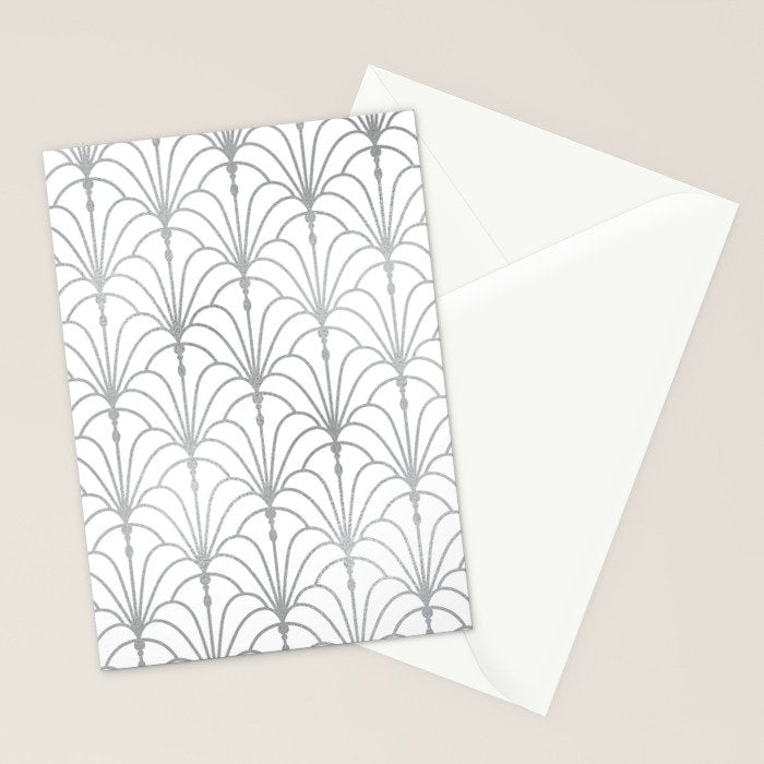 Art Nouveau White & Silver Grey Pattern Stationery Card Gallery Image 2
