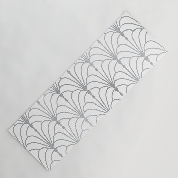 Art Nouveau White & Silver Grey Pattern Yoga Mat Gallery Image 1