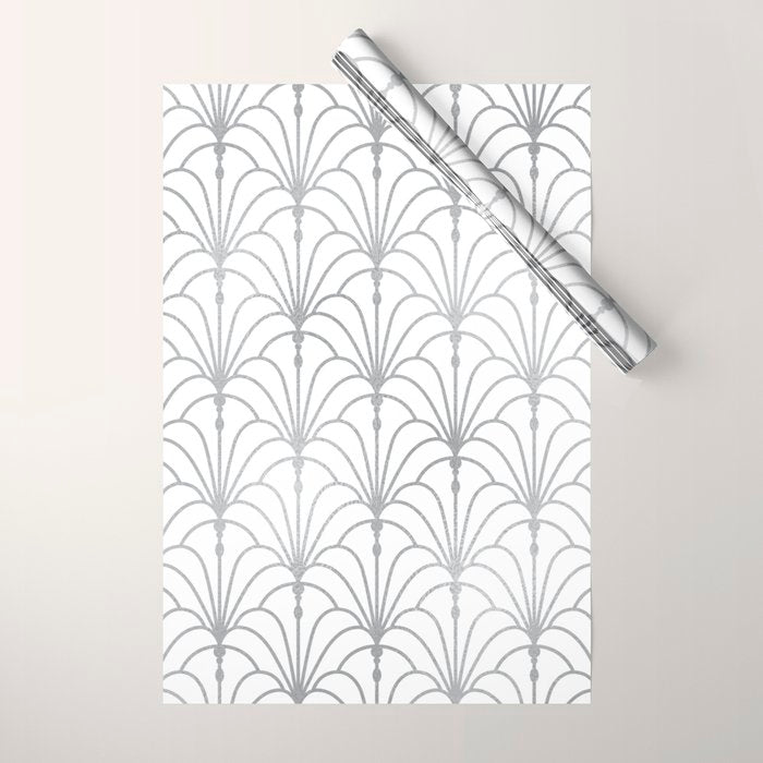 Art Nouveau White & Silver Grey Pattern Wrapping Paper Gallery Image 1