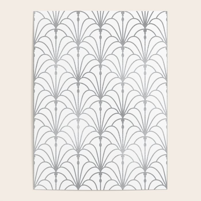 Art Nouveau White & Silver Grey Pattern Poster Gallery Image 4