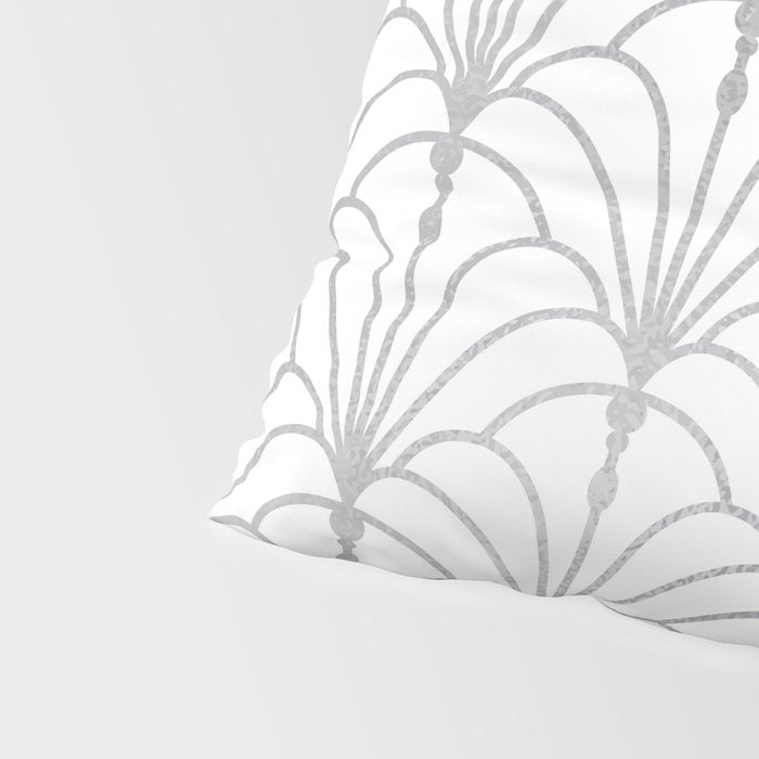 Art Nouveau White & Silver Grey Pattern Pillow Sham Gallery Image 4