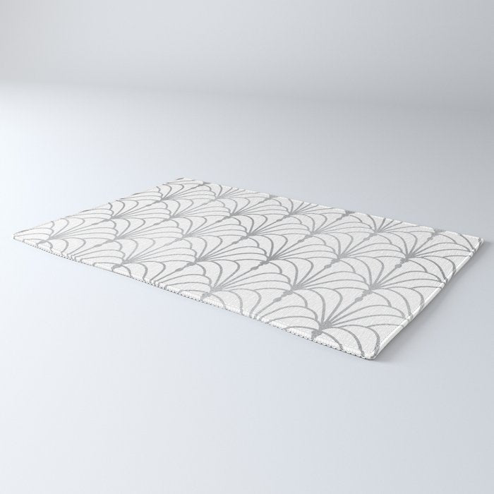 Art Nouveau White & Silver Grey Pattern Rug Gallery Image 3