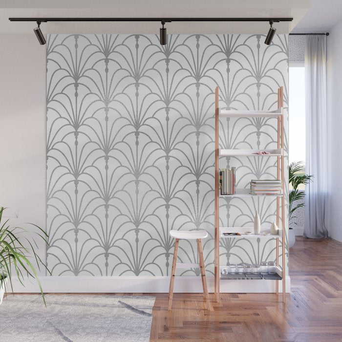 Art Nouveau White & Silver Grey Pattern Wall Mural Gallery Image 1