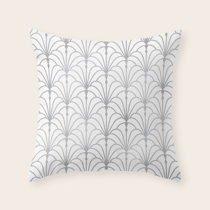 Art Nouveau White & Silver Grey Pattern Throw Pillow Gallery Image 6