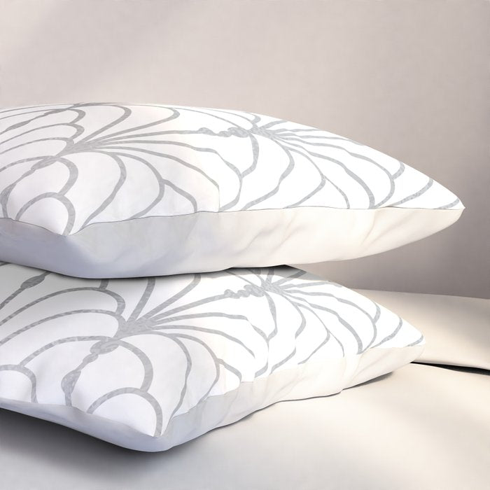 Art Nouveau White & Silver Grey Pattern Pillow Sham Gallery Image 3