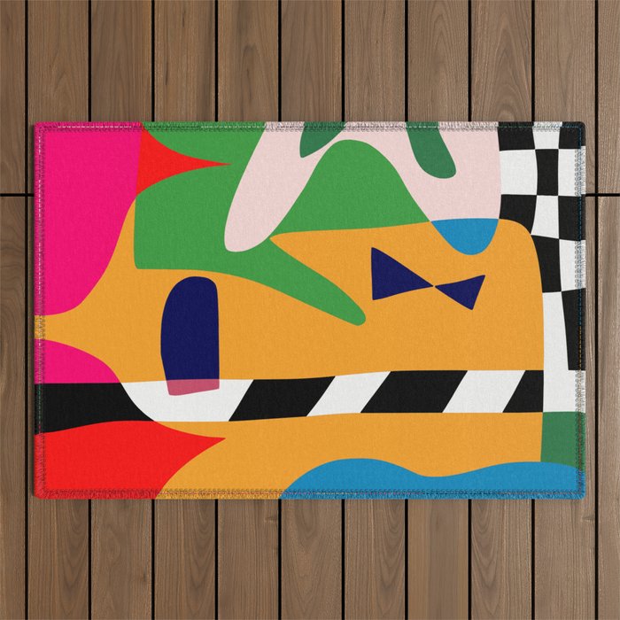 Bold and vibrant abstract shapes Outdoor Rug Gallery Image 1
