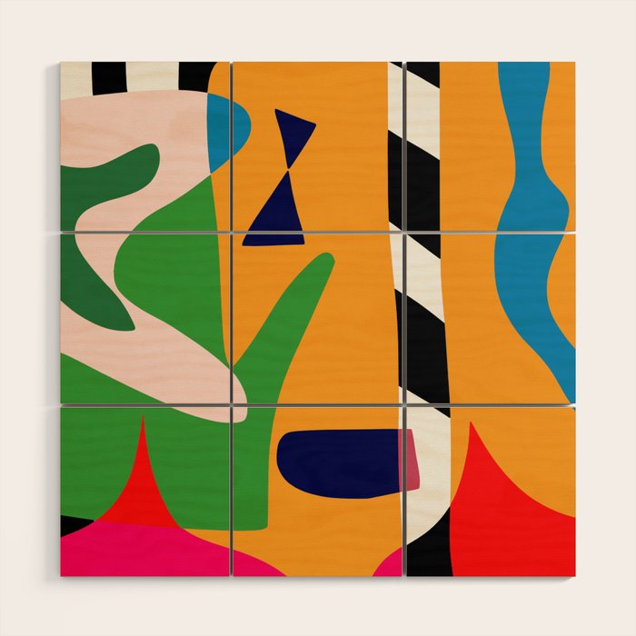 Bold and vibrant abstract shapes Wood Wall Art Gallery Image 1