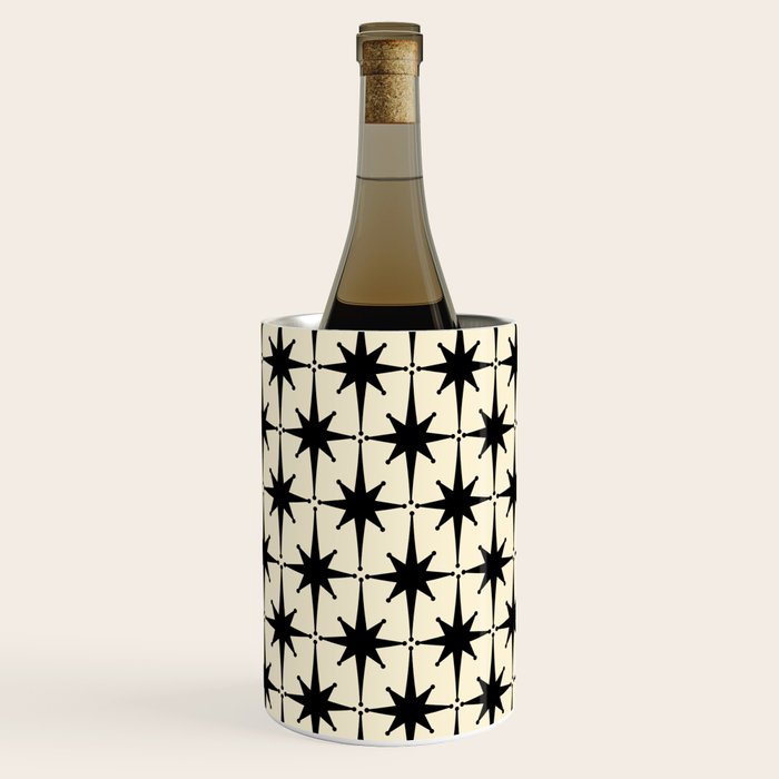 Atomic Age Starbursts - Midcentury Modern Pattern in Black and Retro Cream Wine Chiller Gallery Image 2