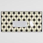 Atomic Age Starbursts - Midcentury Modern Pattern in Black and Retro Cream Desk Mat Gallery Image 1