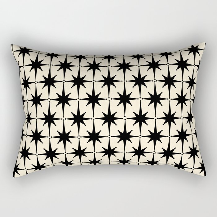 Atomic Age Starbursts - Midcentury Modern Pattern in Black and Retro Cream Rectangular Pillow Gallery Image 1