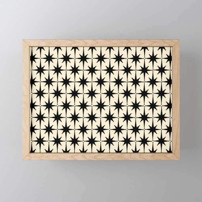 Atomic Age Starbursts - Midcentury Modern Pattern in Black and Retro Cream Mini Art Print Gallery Image 1