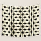 Atomic Age Starbursts - Midcentury Modern Pattern in Black and Retro Cream Wall Tapestry Gallery Image 4