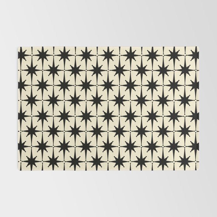 Atomic Age Starbursts - Midcentury Modern Pattern in Black and Retro Cream Rug Gallery Image 2