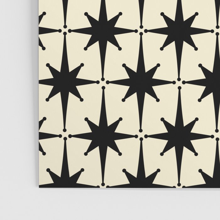 Atomic Age Starbursts - Midcentury Modern Pattern in Black and Retro Cream Poster Gallery Image 3