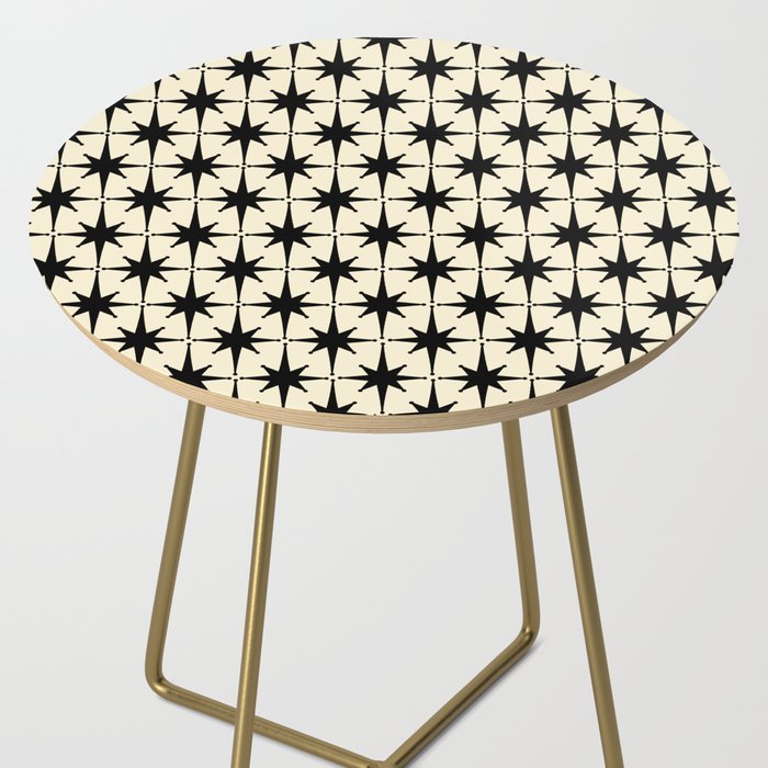 Atomic Age Starbursts - Midcentury Modern Pattern in Black and Retro Cream Side Table Gallery Image 2